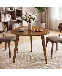 Gouun Farmhouse 35.5 in Round Dining Table in Rubber Wood for 4 People