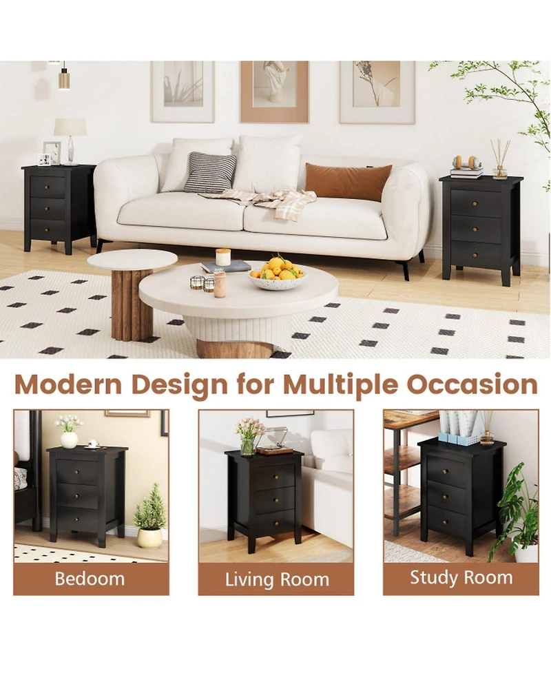 Gouun Set of 2 Three-Drawer Nightstands with Open Platform Top