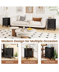 Gouun Set of 2 Three-Drawer Nightstands with Open Platform Top