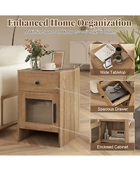 Gouun Farmhouse Nightstand with Drawer and Cabinet Storage