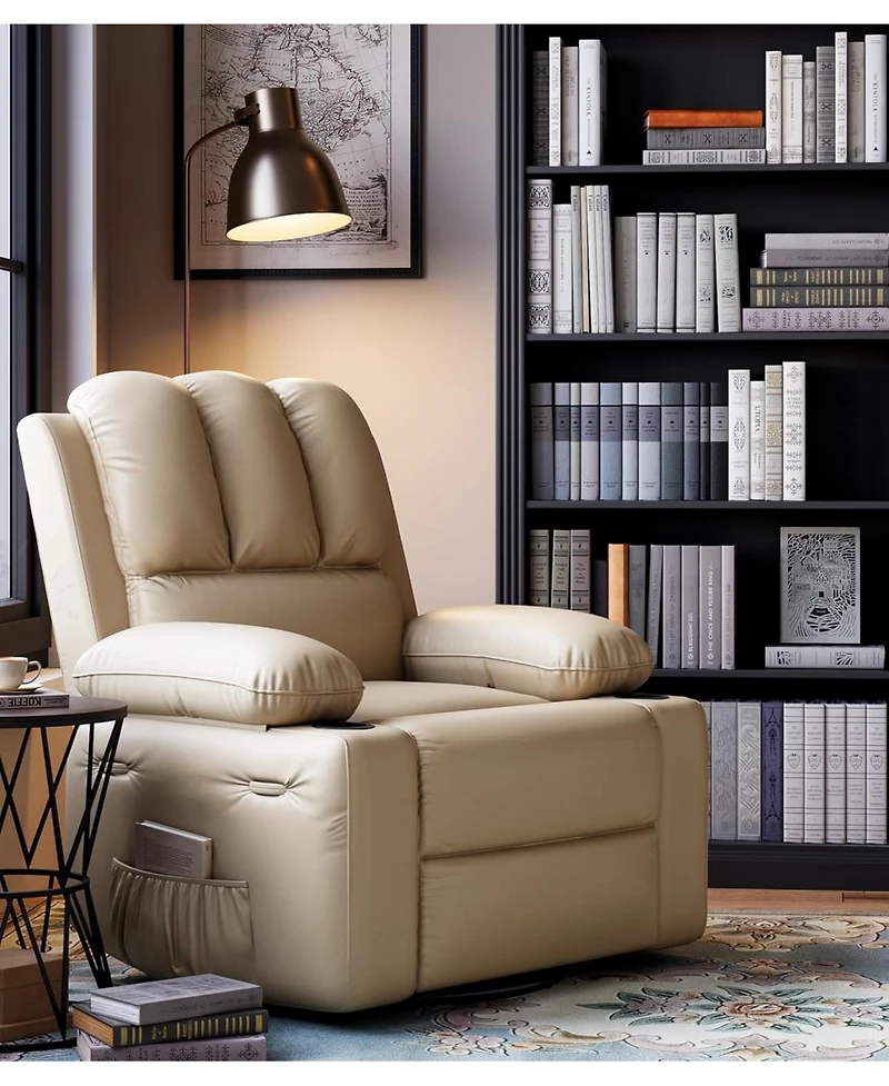 gaomon Manual Recliner Chair for Adults, Pu Leather Recliner with Cup Holders and Side Pockets, Ergonomic Design for Nursery, Living Room