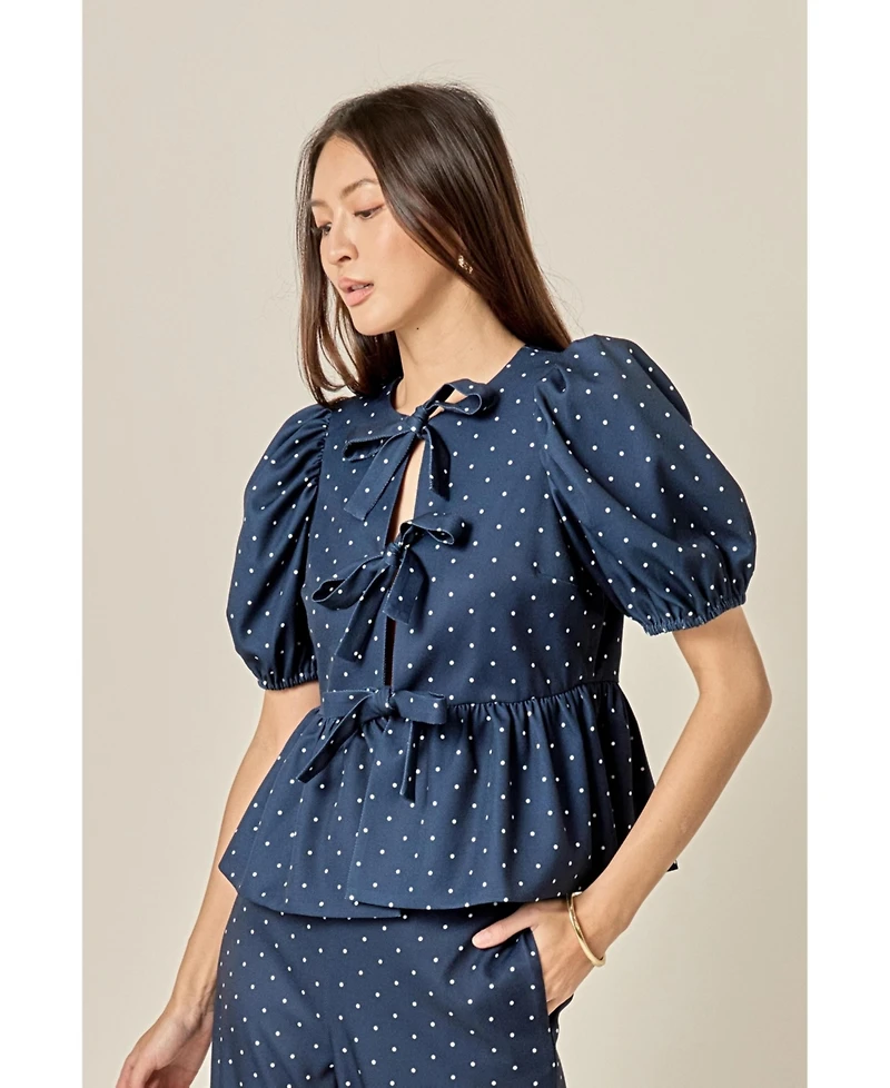 English Factory Women's Polka Dot Puff Sleeve Top