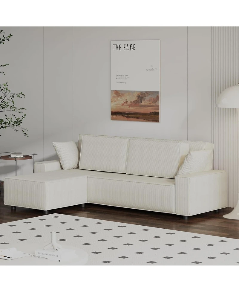 gaomon 96 Large Stripe Corduroy Sectional Sofa, L Shaped Modern Couch with Side Chaise, Comfy Sofa Deep Chaise for Living Room