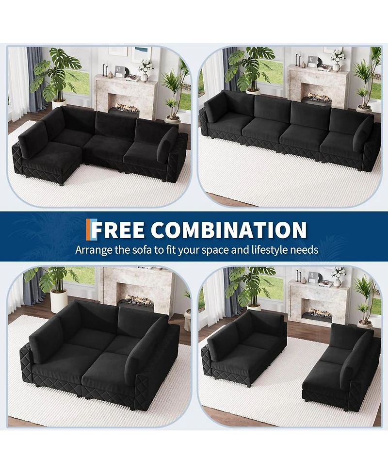 gaomon 134 Modular Sectional Sofa, 4 Seat High Density Sponges Cloud Couch L Shaped Velvet with Upholstered for Living Room, Apartment