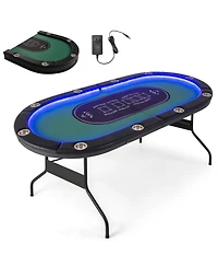 Slickblue Foldable 10-Player Poker Table with Led Lights and Usb Ports Ideal for Texas