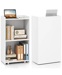 Gouun Rolling Podium Stand with 2 Shelves and Lockable Wheels, 22.5 x 14.5 x 41