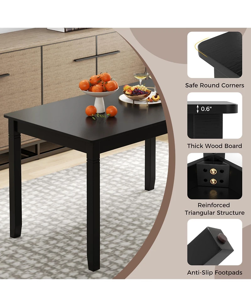 Sugift 48 in Rectangular Wooden Dining Table for Four with Wood Legs