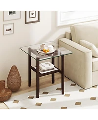 Sugift 24 Inch 2-Tier Square Glass Coffee Table Center Table with Storage Shelf