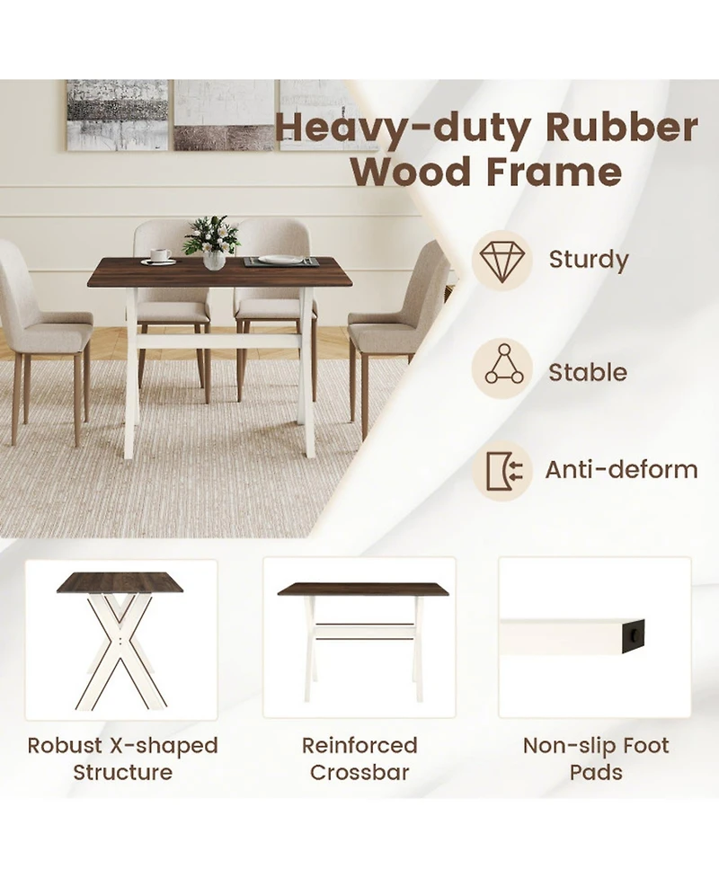 Gouun 43 in Modern Rectangular Dining Table with X-Shaped Rubber Wood Frame