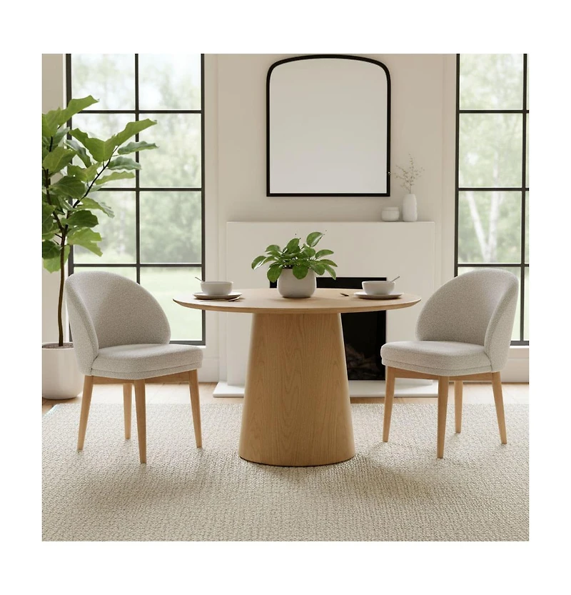 Maison Boucle Set of 2 Chenille Upholstered Dining Side Chairs with Solid Wood Legs