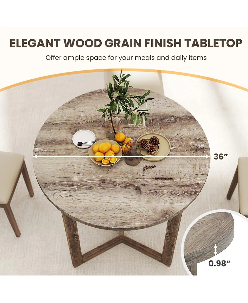 Gouun 36 in Round Wood Dining Table with Wing-Shaped Pedestal Base for 2-4