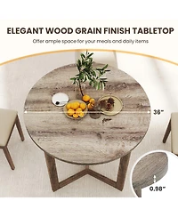 Gouun 36 in Round Wood Dining Table with Wing-Shaped Pedestal Base for 2-4