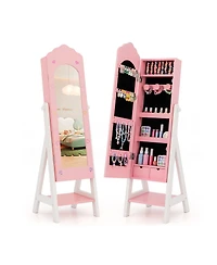 Sugift Kids Jewelry Organizer with Full Length Mirror Drawers and Storage Shelves