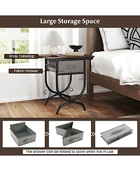 Sugift Side Table with Fabric Drawer and Carved Metal Frame for Living Room