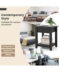 Sugift Nightstand with Drawer 3-Tier Modern Bedside Table with Open Shelf and Storage