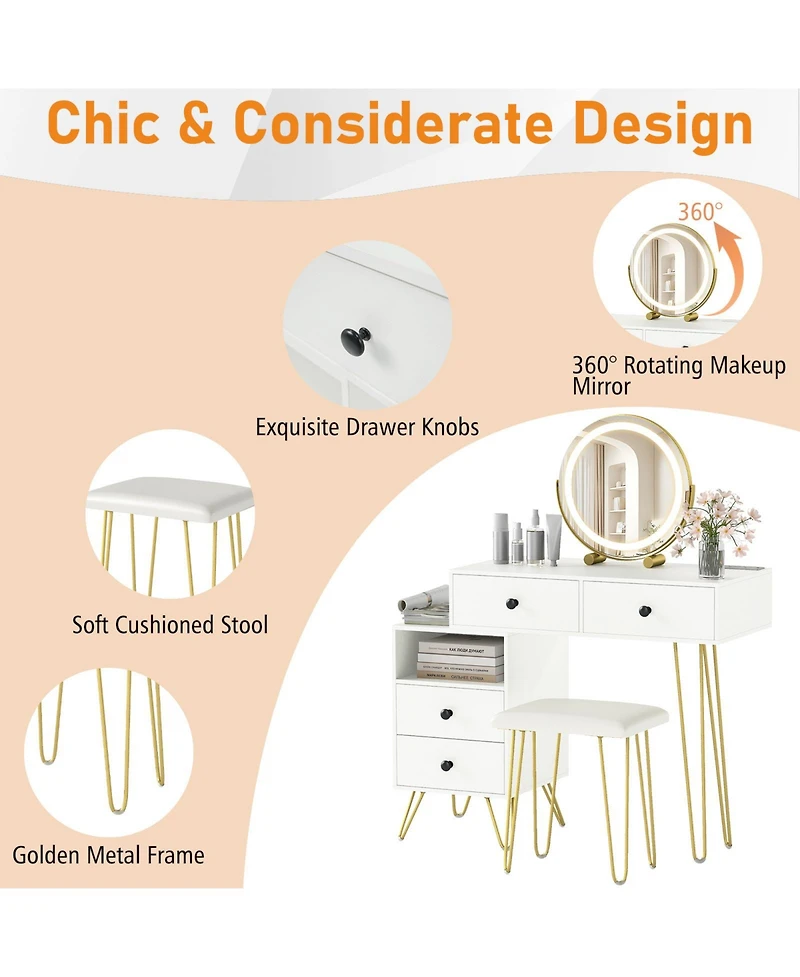 Sugift Modern Dressing Table with Storage Cabinet