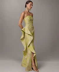 Donna Karan New York Women's Ruffle Maxi Sleeveless Printed Dress