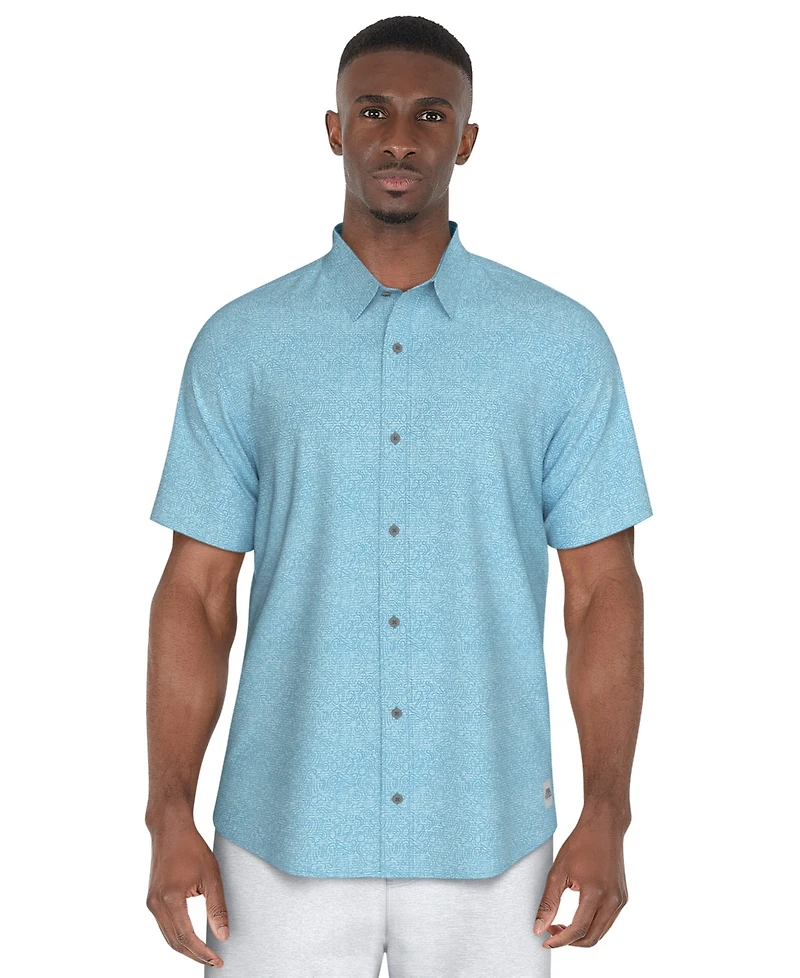 Pga Tour Men's Textured Short Sleeve Button-Front Fruit Print Shirt