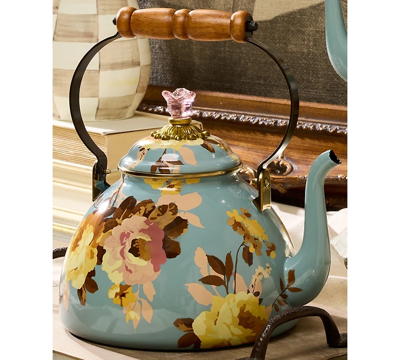 MacKenzie-Childs Wild Rose Slate 2-Quart Tea Kettle