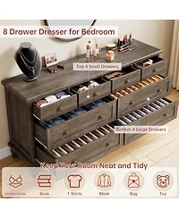 gaomon Bedroom 59" 8-Drawer Dresser Tv Stand, Wood Storage Chest with Carved Handles and Tapered Legs.