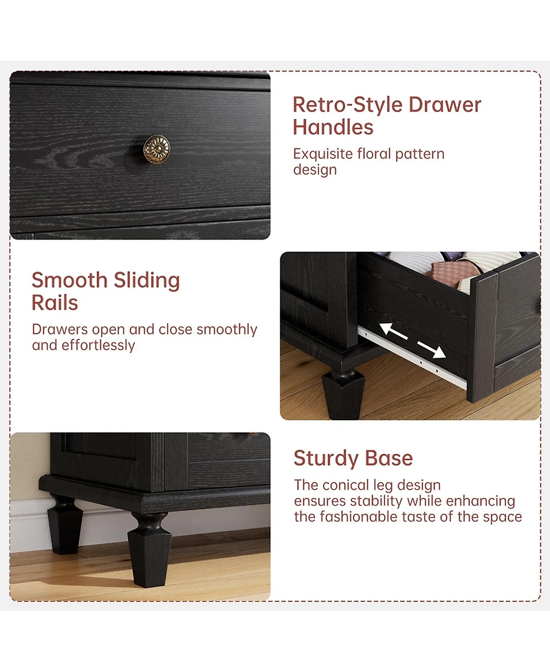 gaomon Bedroom 59" 8-Drawer Dresser Tv Stand, Wood Storage Chest with Carved Handles and Tapered Legs.