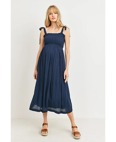 Hello Miz Maternity Smocked Tie-Shoulder Midi Dress