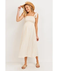 Hello Miz Maternity Smocked Tie-Shoulder Midi Dress