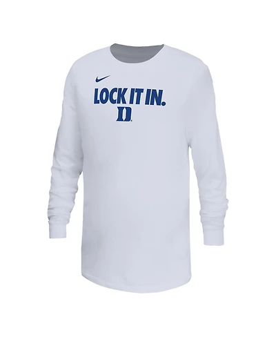 Nike Big Boys and Girls White Duke Blue Devils On-Court Bench Legend Dri-fit Long Sleeve T-Shirt