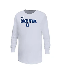 Nike Big Boys and Girls White Duke Blue Devils On-Court Bench Legend Dri-fit Long Sleeve T-Shirt