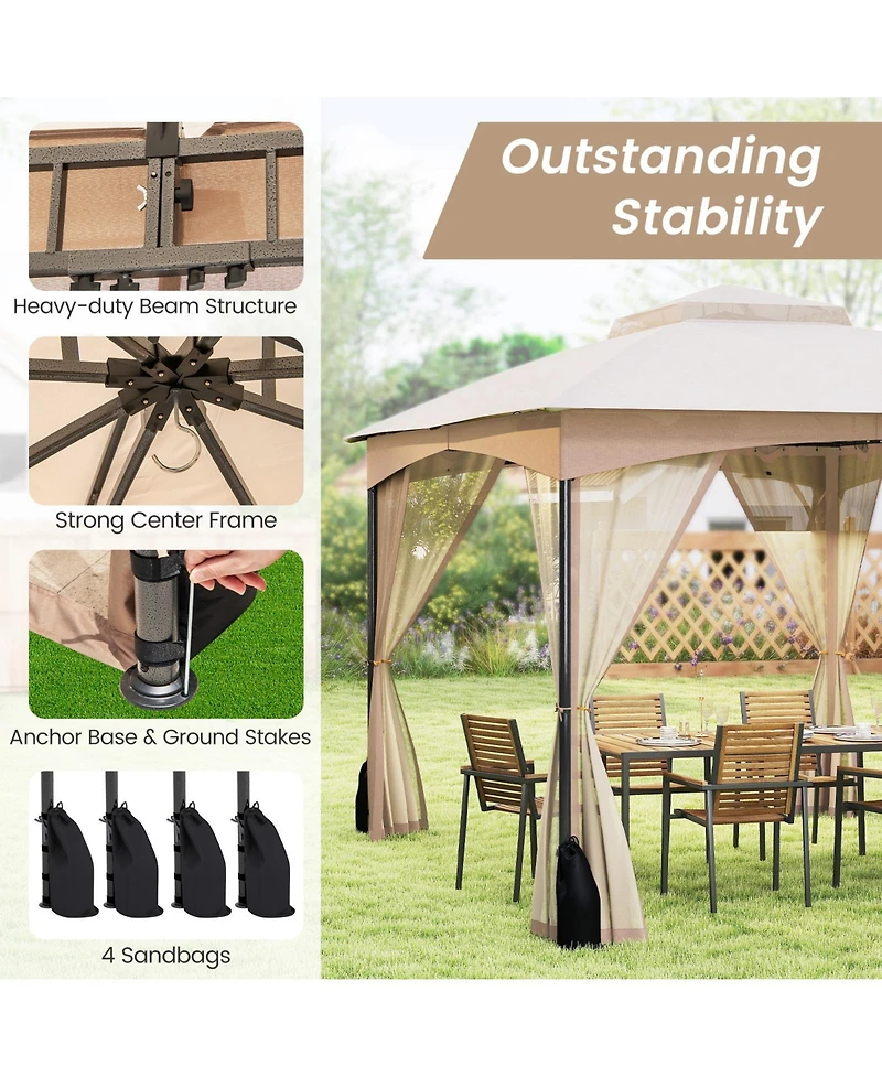 Slickblue 10 X 12 Ft Patio Gazebo with Netting Walls with 4 Sandbags.