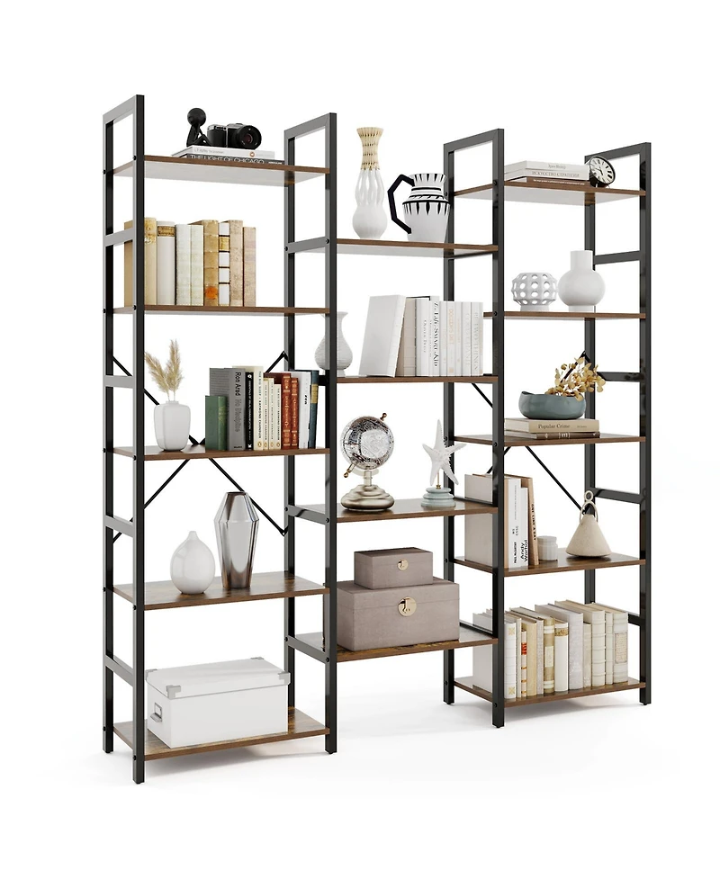 Gouun 5-Tier Triple Wide Industrial Bookshelf with Heavy-Duty Metal Frame, 68 x 12 x 63
