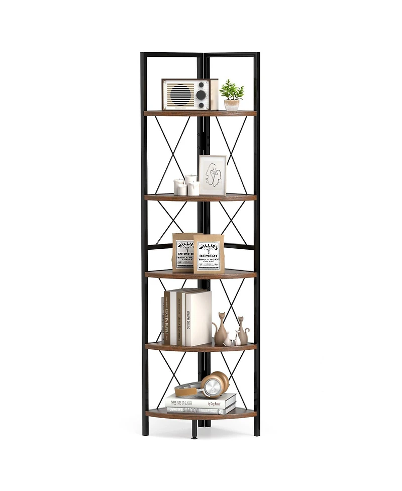 Gouun 5-Tier Freestanding Corner Shelf with Metal Frame, 14 x 14 x 63