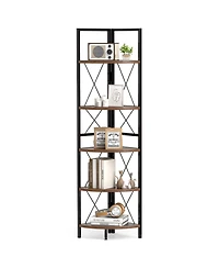 Gouun 5-Tier Freestanding Corner Shelf with Metal Frame, 14 x 14 x 63