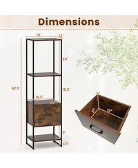 Gouun 5-Tier Narrow Bookcase with Open Shelves and Storage Drawer, 18 x 14 x 62.5