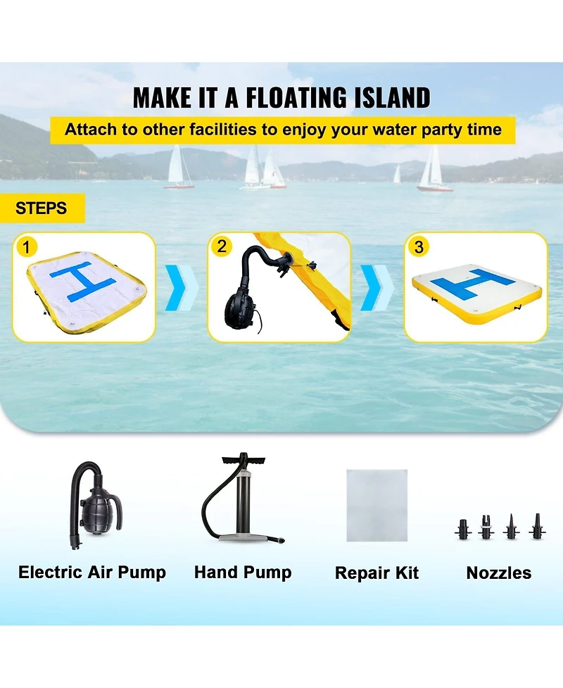 Inolait Inflatable Floating Dock Platform 8 x 5 ft with Electric Air Pump