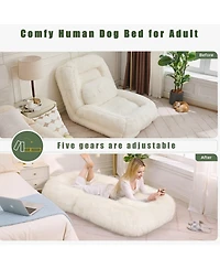 Rainsken Plush Human Dog Bed with 5-Position Adjustable Backrest, Foldable Lazy Sofa Floor Chair with Pillow for Living Room and Bedroom