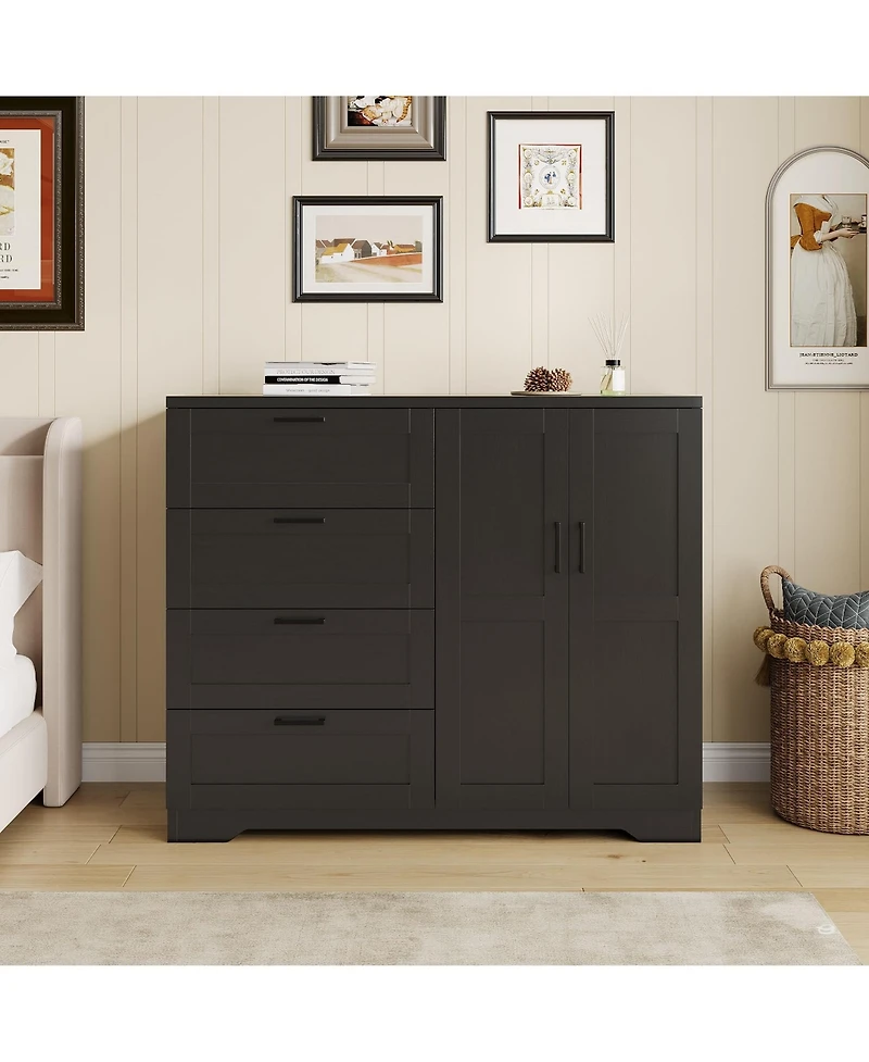 gaomon Bedroom Armoire Wardrobe Closet with 4 Drawers and 2 Doors, Wooden Storage Cabinet Hanging Rod.