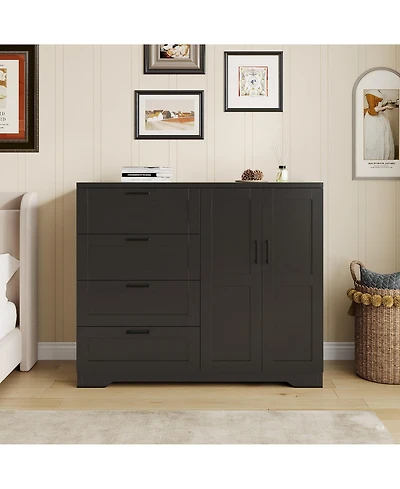 gaomon Bedroom Armoire Wardrobe Closet with 4 Drawers and 2 Doors, Wooden Storage Cabinet Hanging Rod.