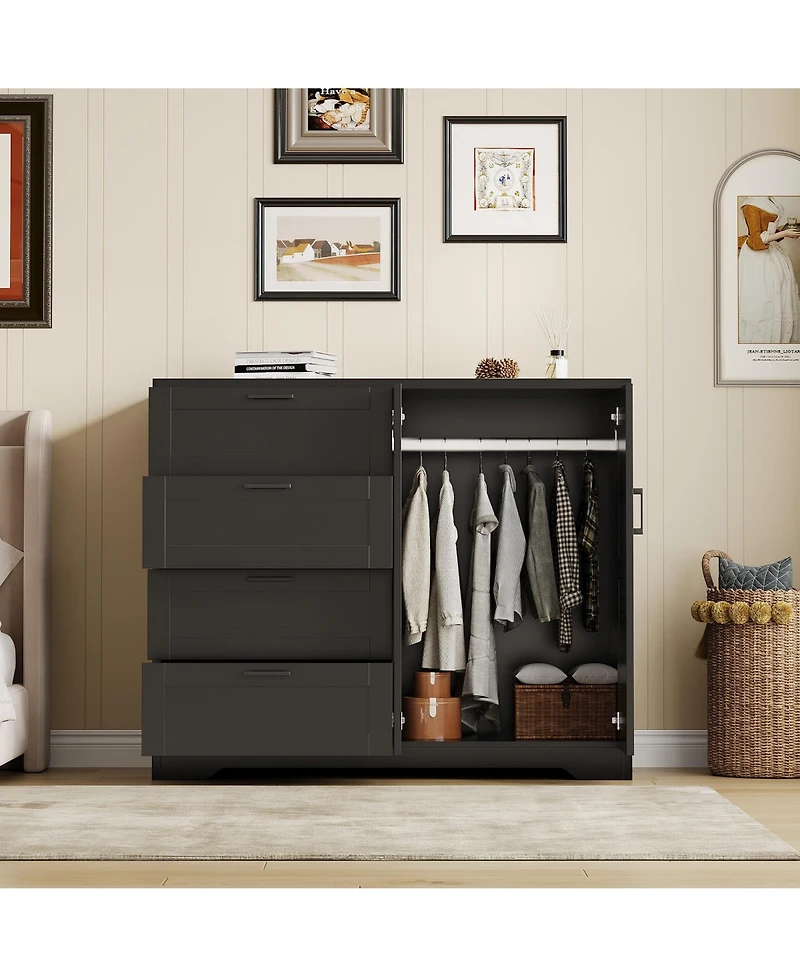 gaomon Bedroom Armoire Wardrobe Closet with 4 Drawers and 2 Doors, Wooden Storage Cabinet Hanging Rod.