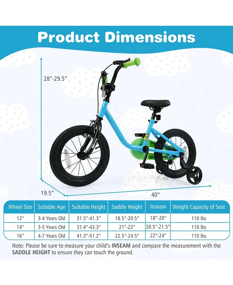 Slickblue Kids Bicycle for Children Beginner Bike with Training Wheels