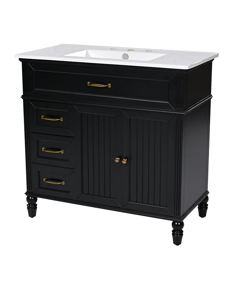 Busdays Bathroom Vanity with Sink Black Cabinet with Drawers Durable Frame Mdf Board Spacious Storage Two Package Delivery