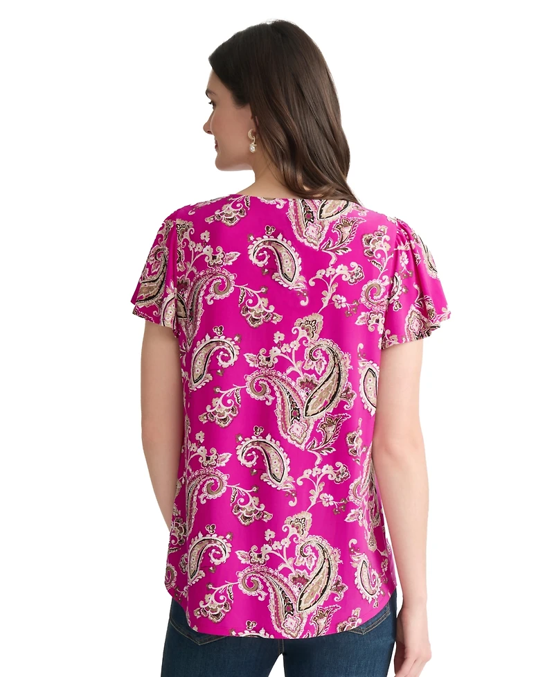 Jones New York Women's Printed V-Neck Top