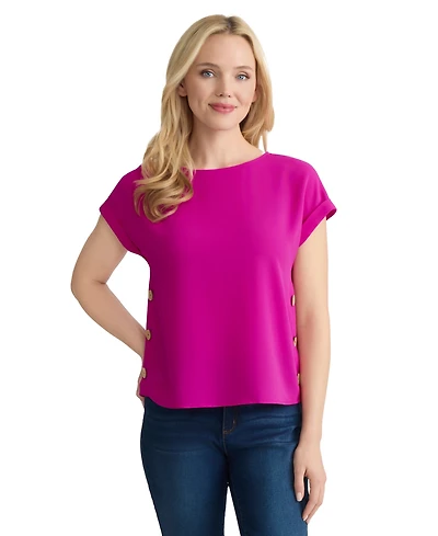 Jones New York Women's Short-Sleeve Boat Neck Polyester Blouse