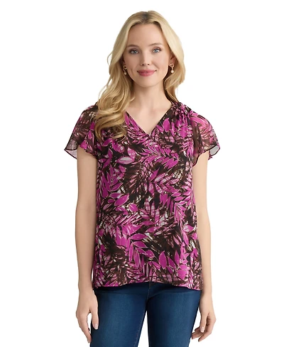 Jones New York Women's Printed V-Neck Top