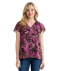 Jones New York Women's Printed V-Neck Top