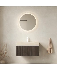 Sillysis Floating Bathroom Vanity with Roma Travertine Sintered Stone Top, Ceramic Sink, Soft Close Storage