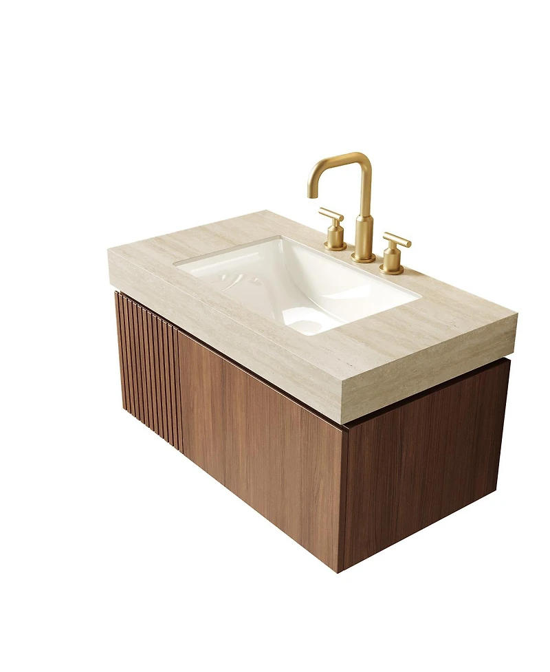 Sillysis Inch Floating Bathroom Vanity with Sintered Stone Top, 3-Hole Undermount Ceramic Sink, Soft Close Storage, Pre-Assembled