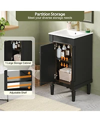 Sillysis 18 Inch French Bathroom Vanity with Ceramic Sink, Modern Freestanding Cabinet, Soft Close Door and Adjustable Storage for Small Spaces