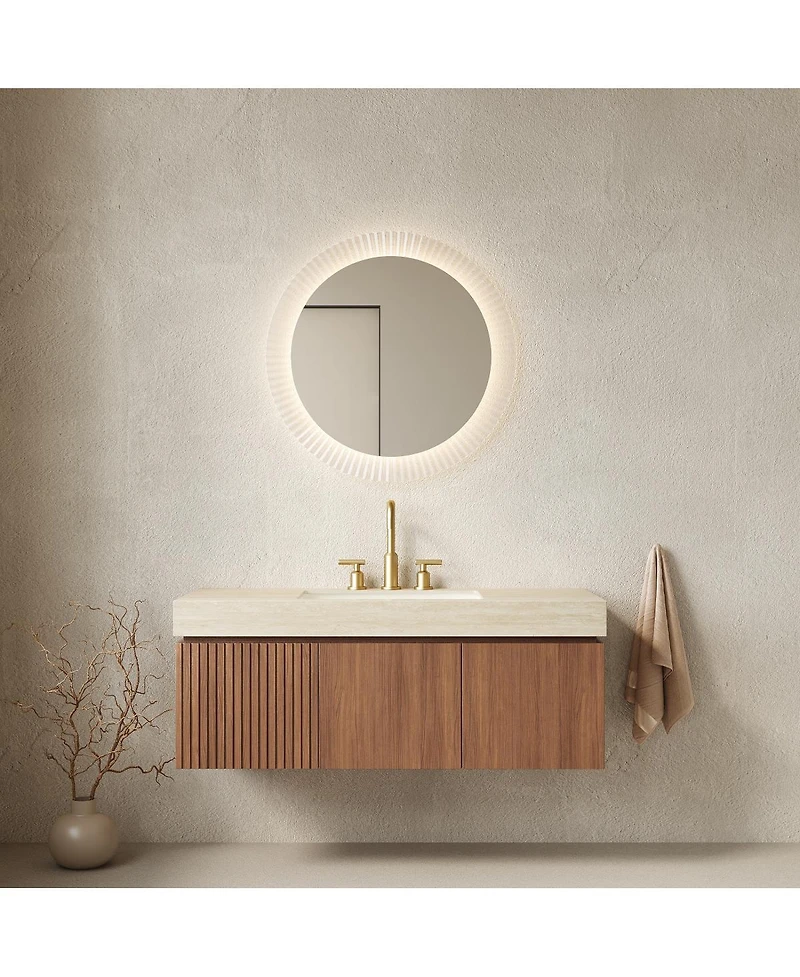 Sillysis Floating Bathroom Vanity with Sintered Stone Top, 3-Hole Undermount Ceramic Sink, Soft Close Storage, Pre-Assembled