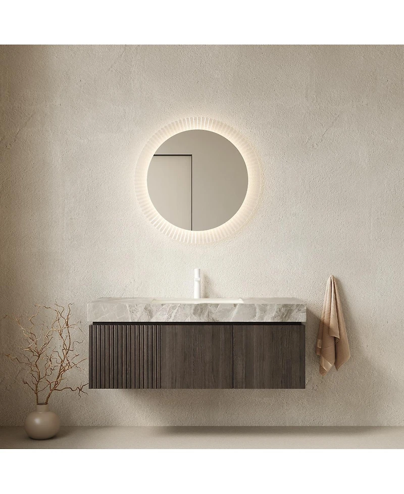 Sillysis Floating Bathroom Vanity with Italian Sintered Stone Top, Plywood Cabinet, Ceramic Sink, Soft Close Storage
